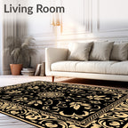 Elegant Black Gold Floral Pattern Rug