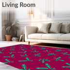 Teal Leaf Pattern On Magenta Background Rug