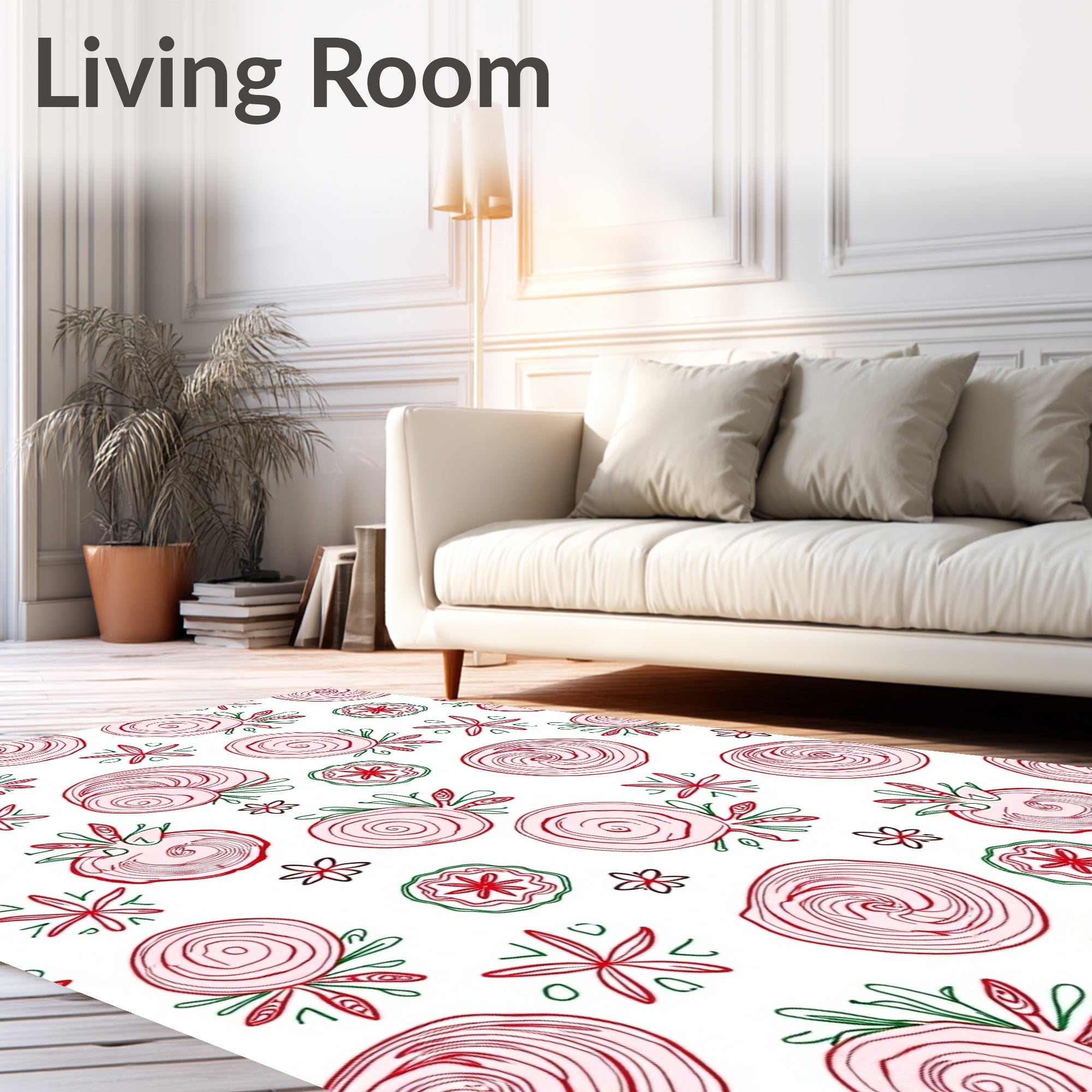 Whimsical Red Floral Swirl Rug