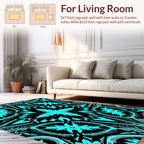Bold Cyan Black Abstract Pattern Rug
