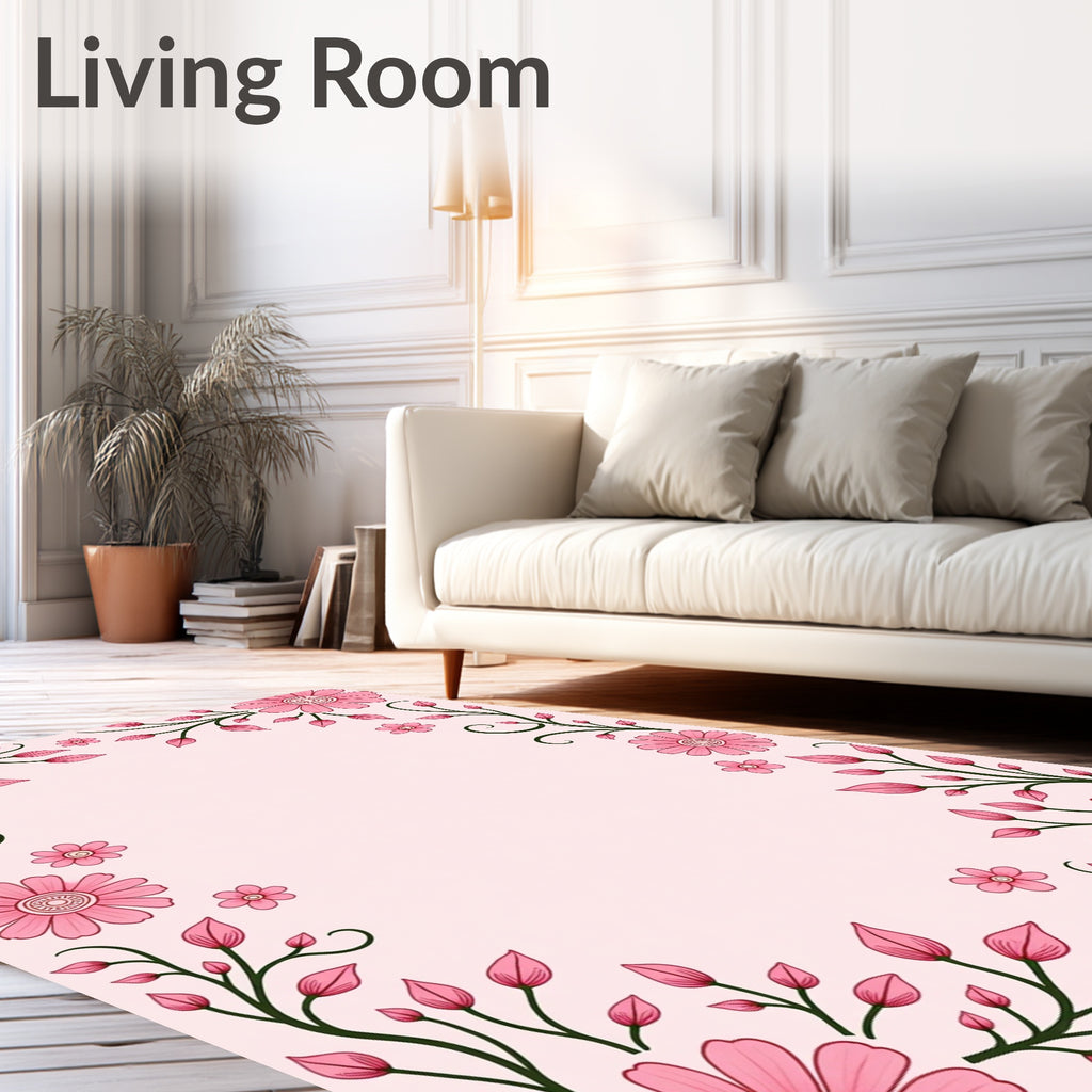 Soft Pink Floral Vines Pattern Rug