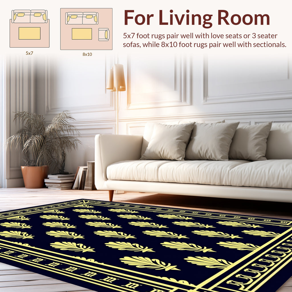 Classic Yellow Laurel Motif Rug