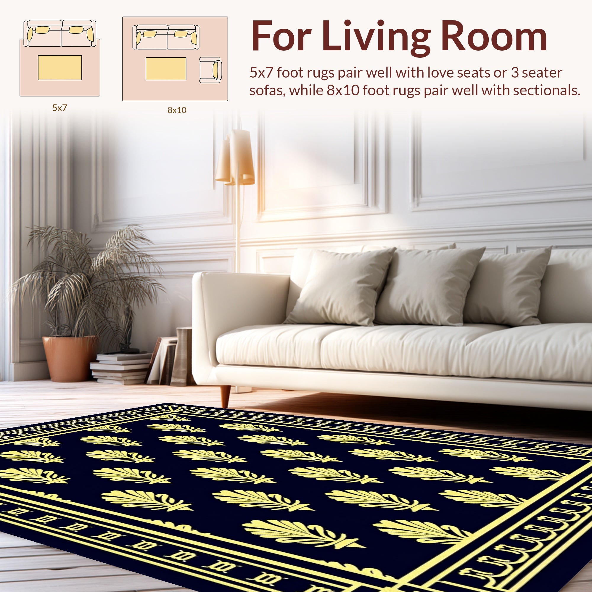 Classic Yellow Laurel Motif Rug