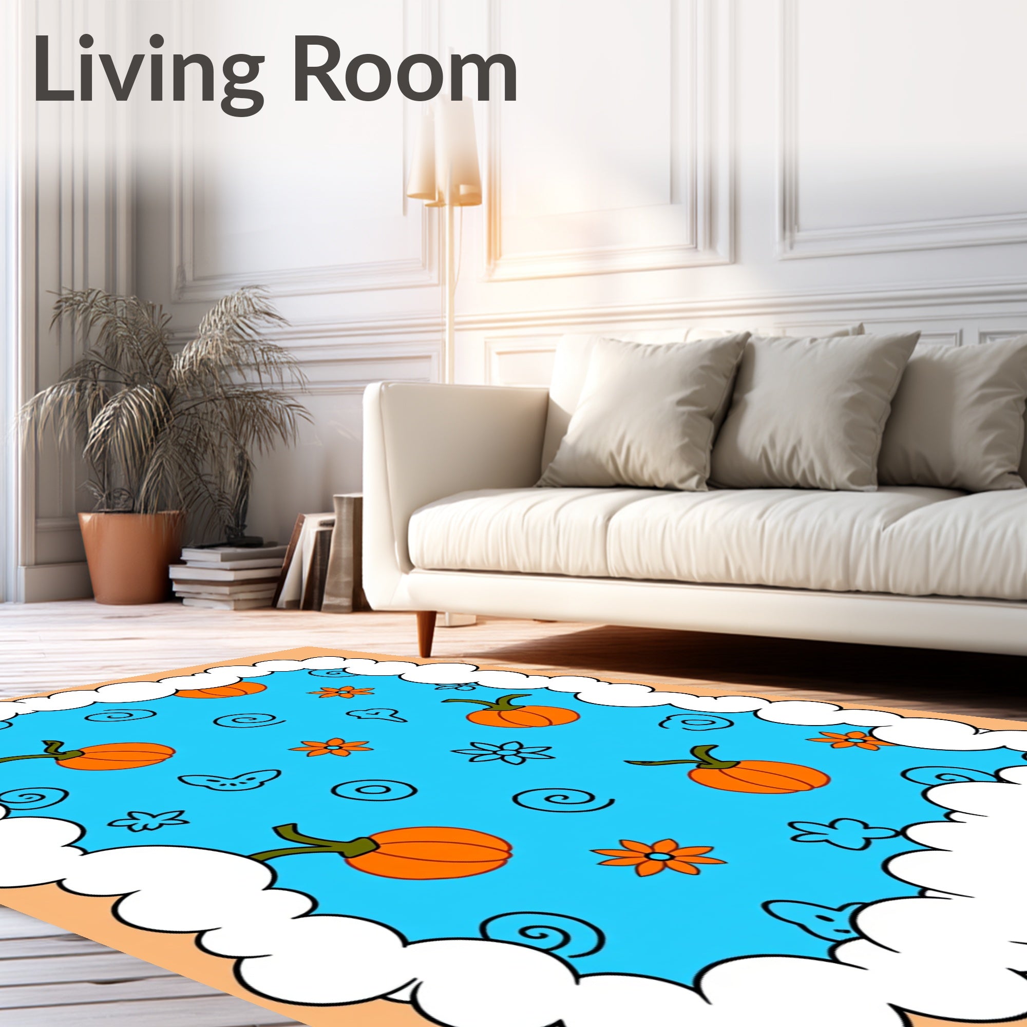 Whimsical Pumpkin And Flower Pattern Rug