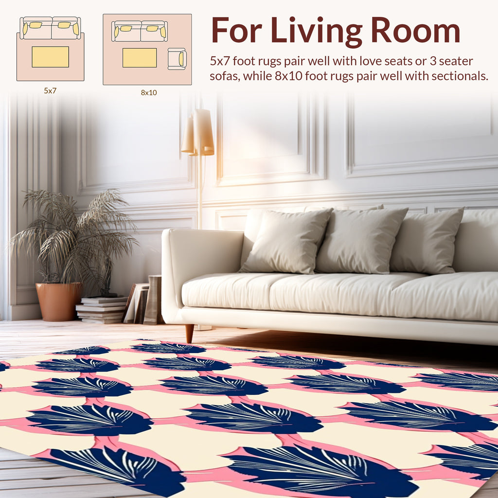 Navy Shell Pattern on Cream Background Rug