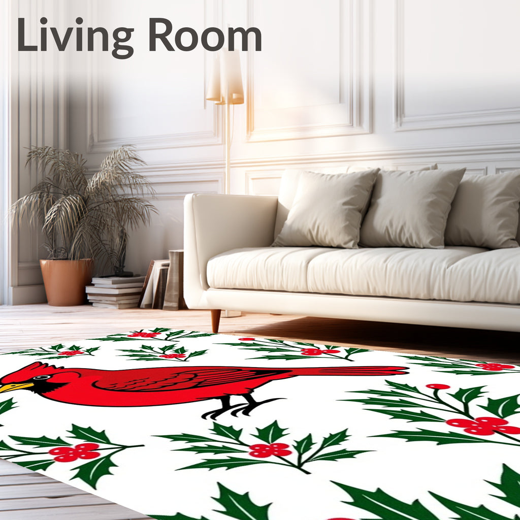 Bright Red Cardinal Holly Pattern Rug