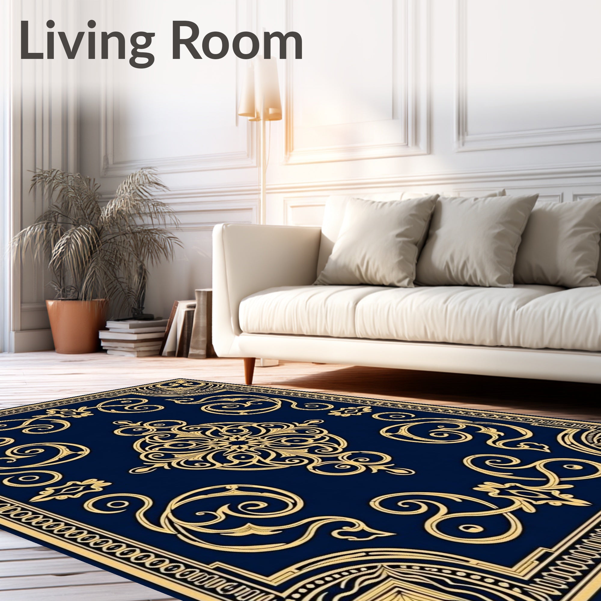 Opulent Gold Arabesque Navy Rug