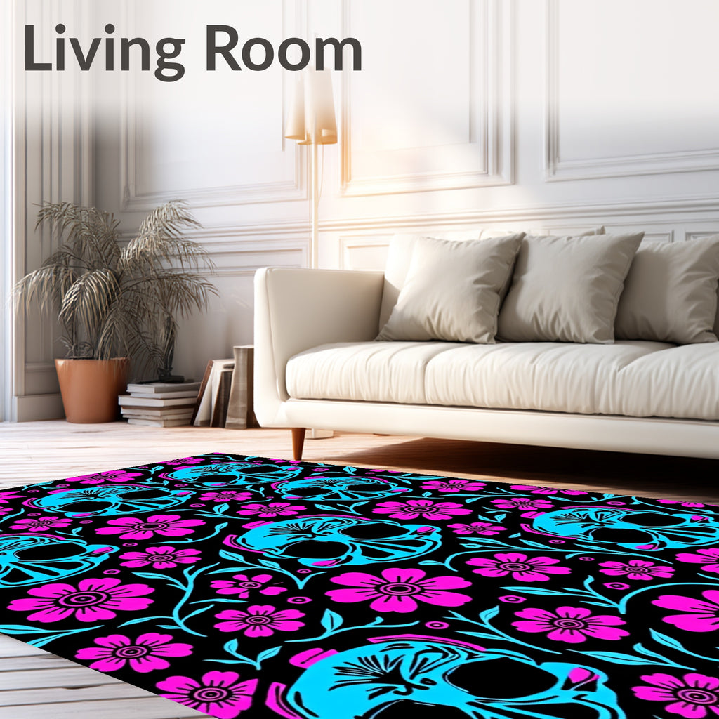 Bold Skull Floral Pattern Design Rug