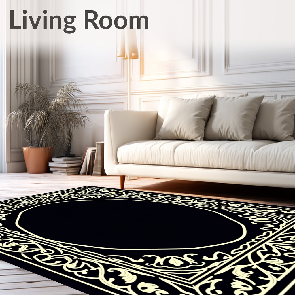 Ornate Floral Scroll Work Frame Design Rug