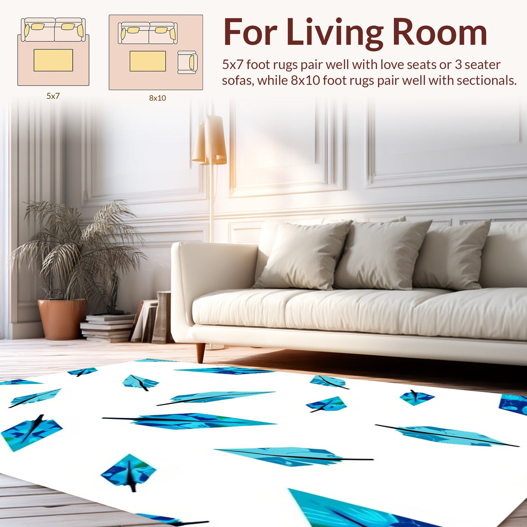 Abstract Blue Feather Pattern Rug