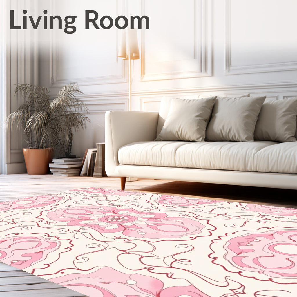 Pale Pink Floral Mandala Design Rug
