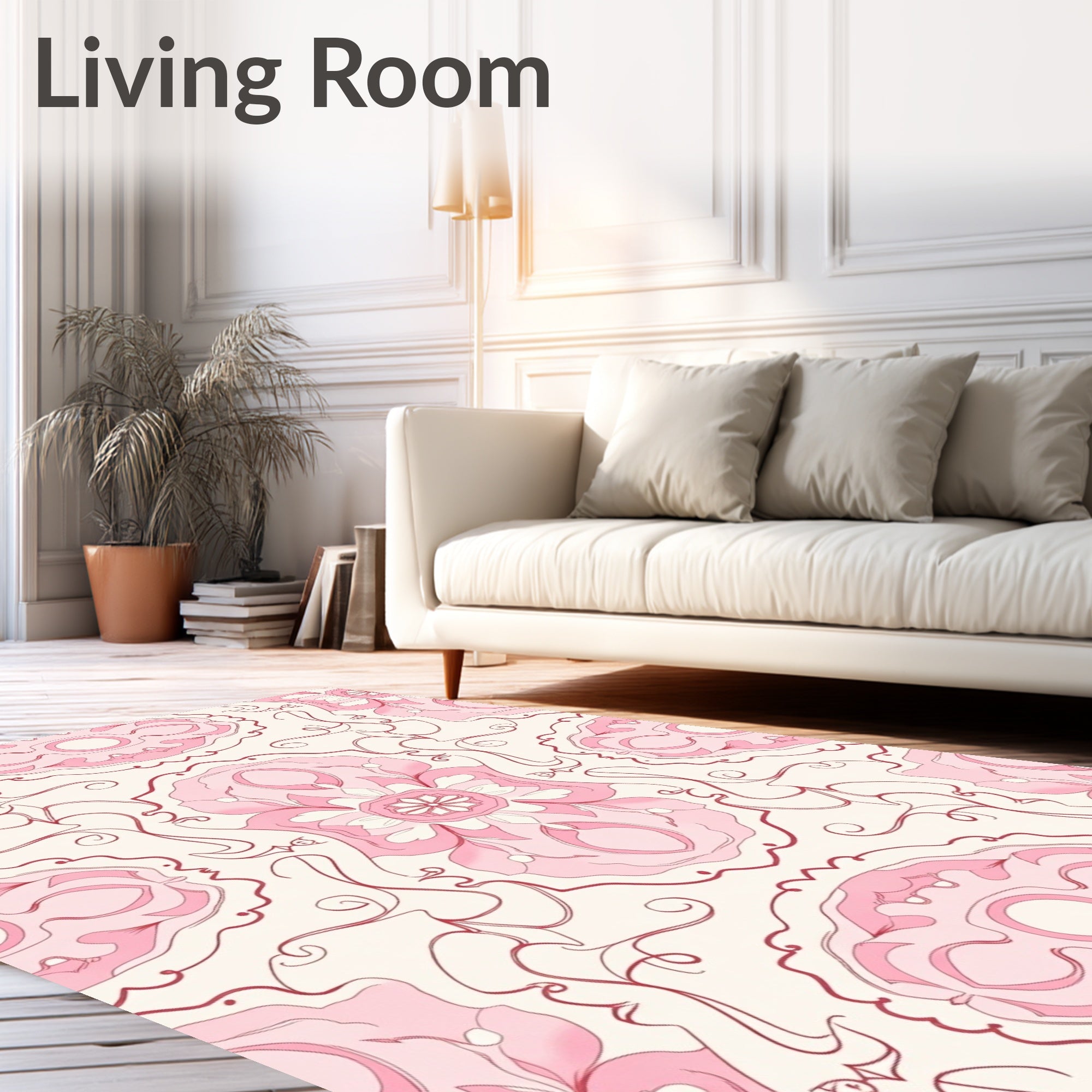 Pale Pink Floral Mandala Design Rug