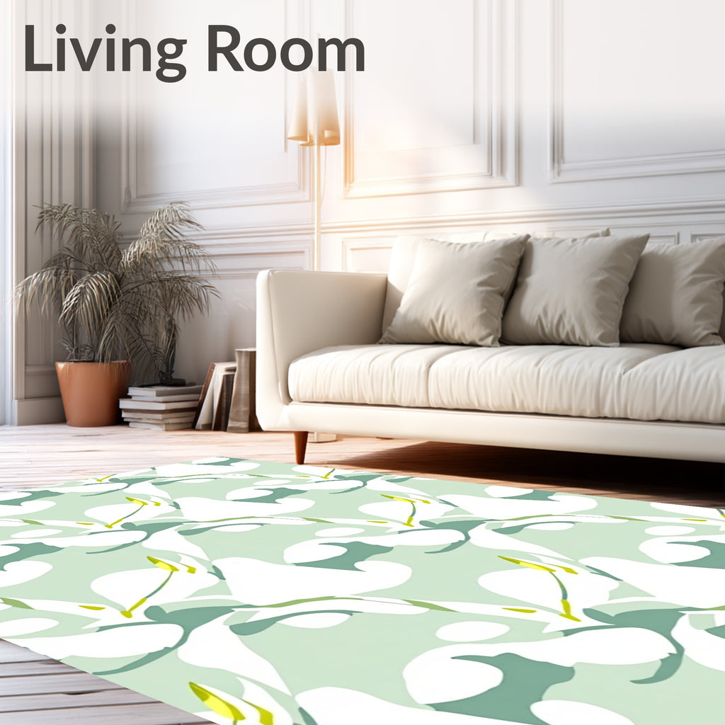 Abstract Lily Pattern In Mint Green Rug
