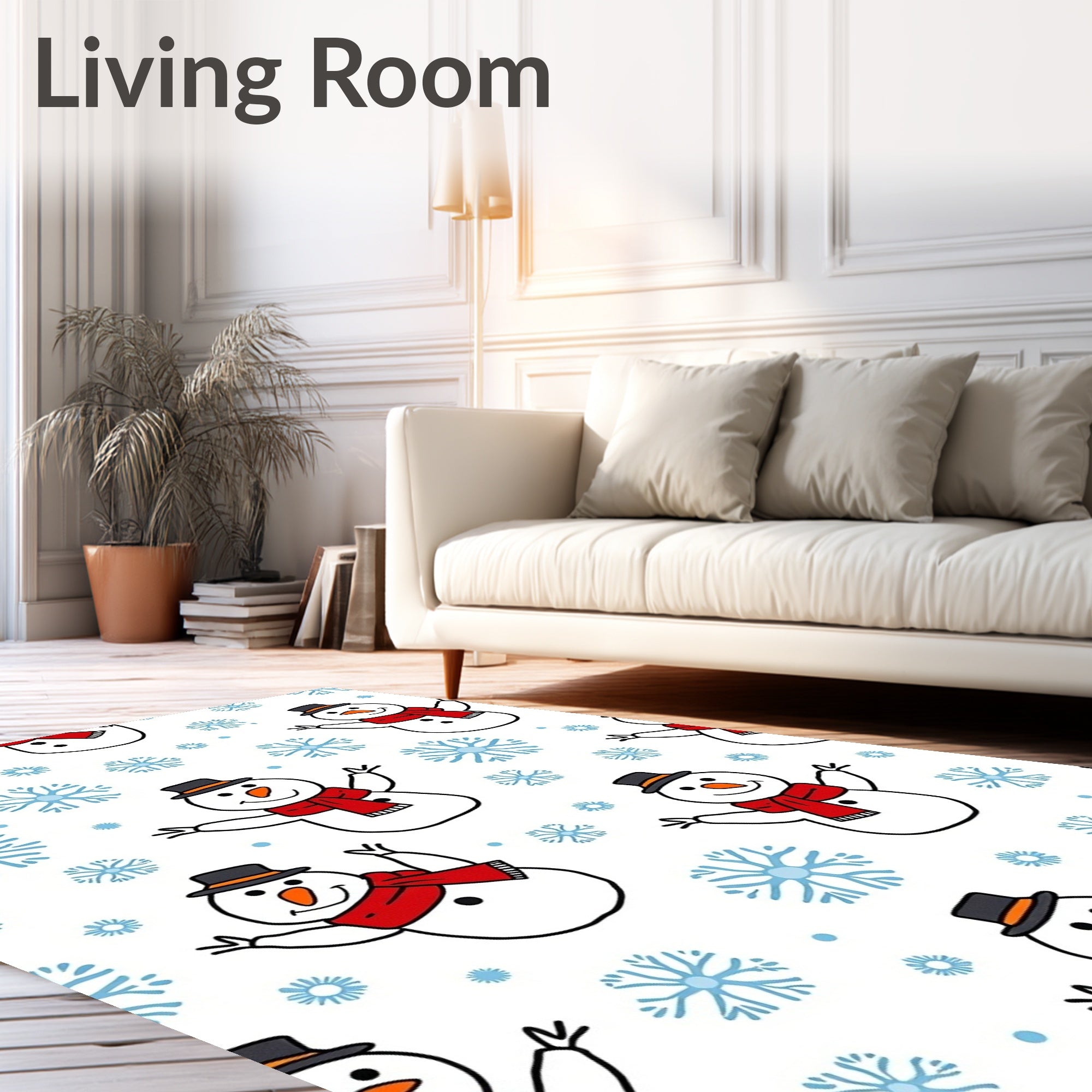 Happy Snowman Snowflake Pattern Rug