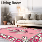 Abstract Floral Pink Botanical Design Rug