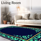 Navy Blue Botanical Frame Design Rug