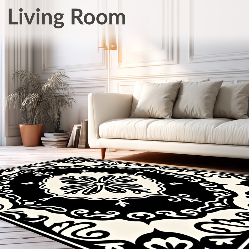 Black Cream Traditional Floral Medallion Rug