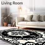 Black Cream Traditional Floral Medallion Rug