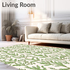 Elegant Green Leaf Vine Pattern Rug
