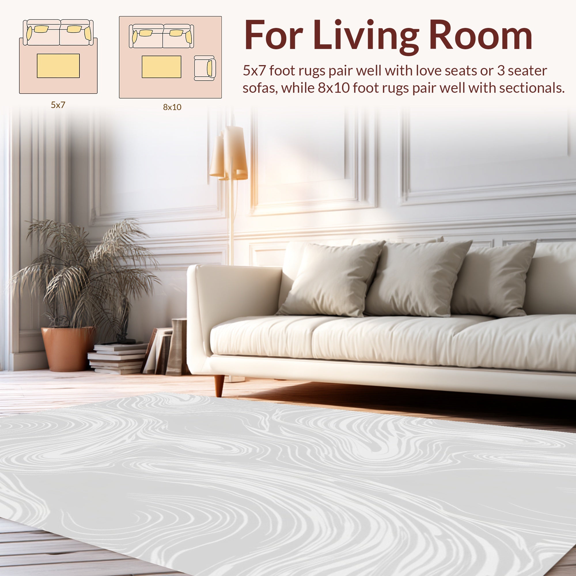 Abstract Swirl Light Grey Pattern Rug