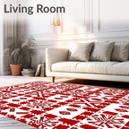 Red White Geometric Pattern Rug