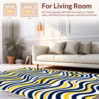 Navy Yellow Wavy Stripes Pattern Rug