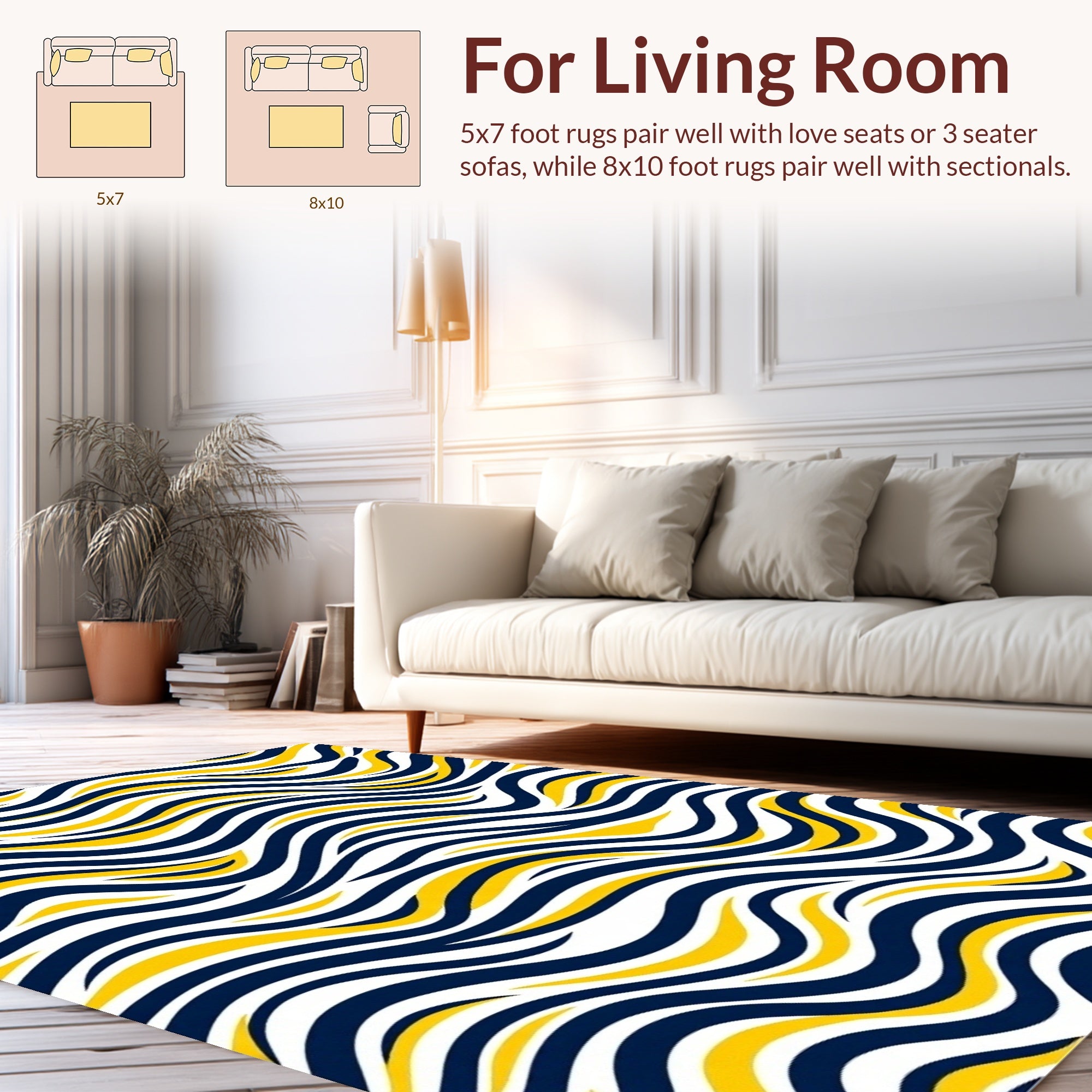 Navy Yellow Wavy Stripes Pattern Rug