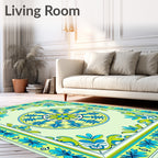 Vibrant Blue Green Floral Mandala Rug