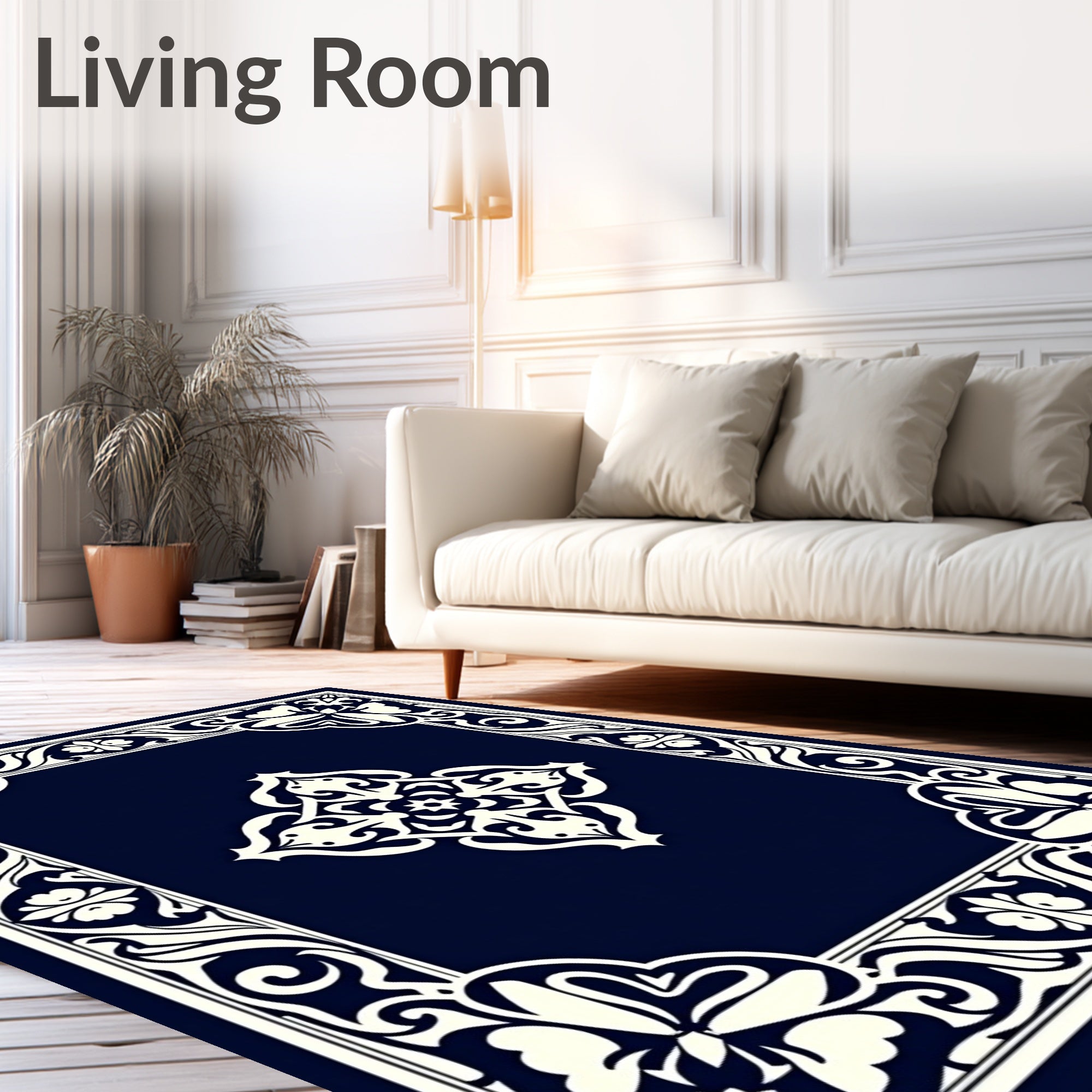 Elegant Floral Medallion Border Design Rug