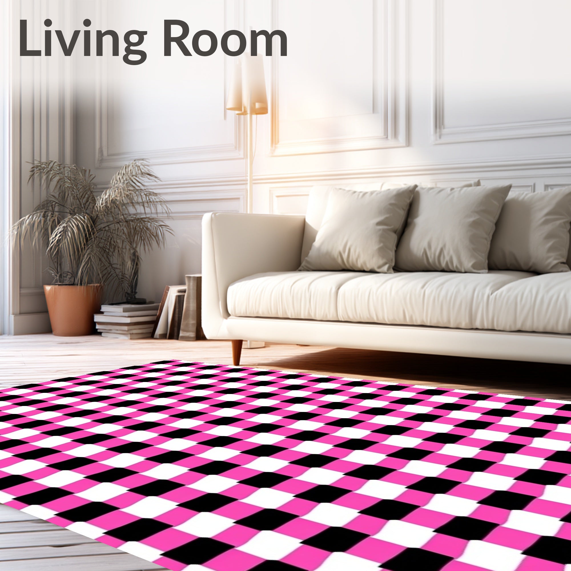 Bold Pink Black Optical Illusion Rug