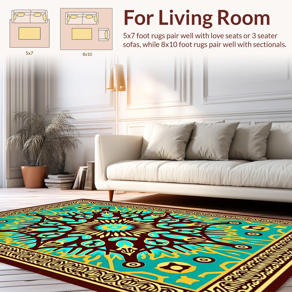 Retro Geometric Sunburst Mandala Design Rug