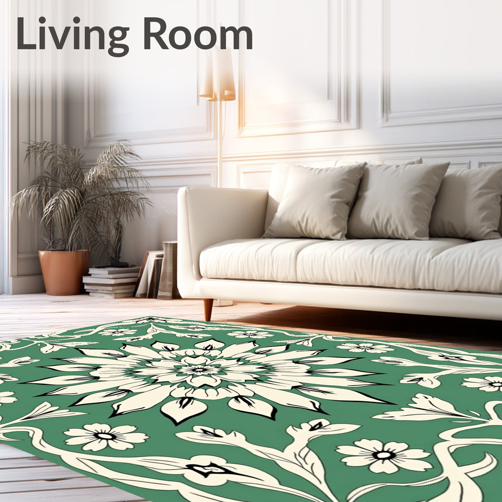 Green Floral Medallion Pattern Rug