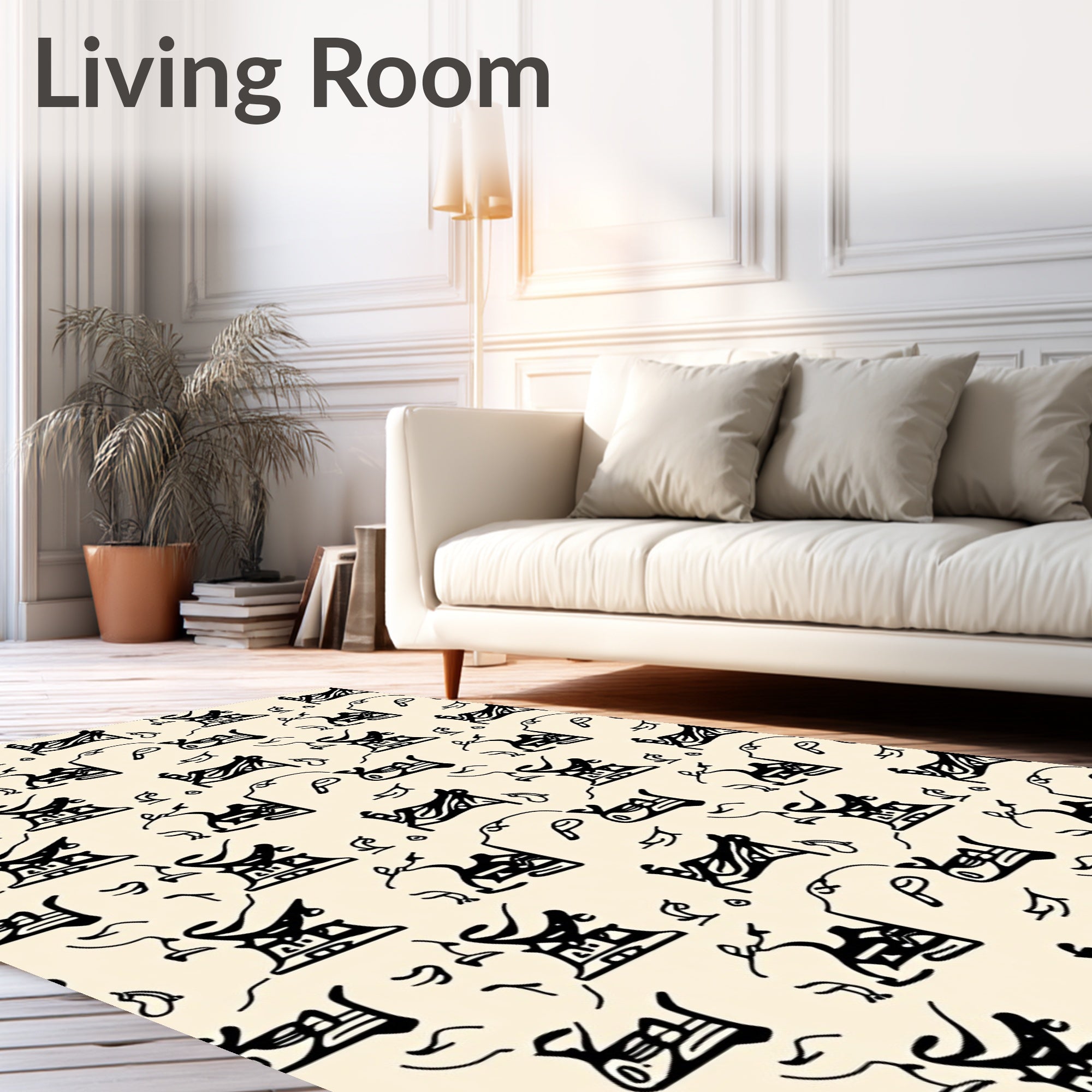 Abstract Sculptural Black White Pattern Rug