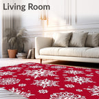Red White Snowflake Pattern Rug
