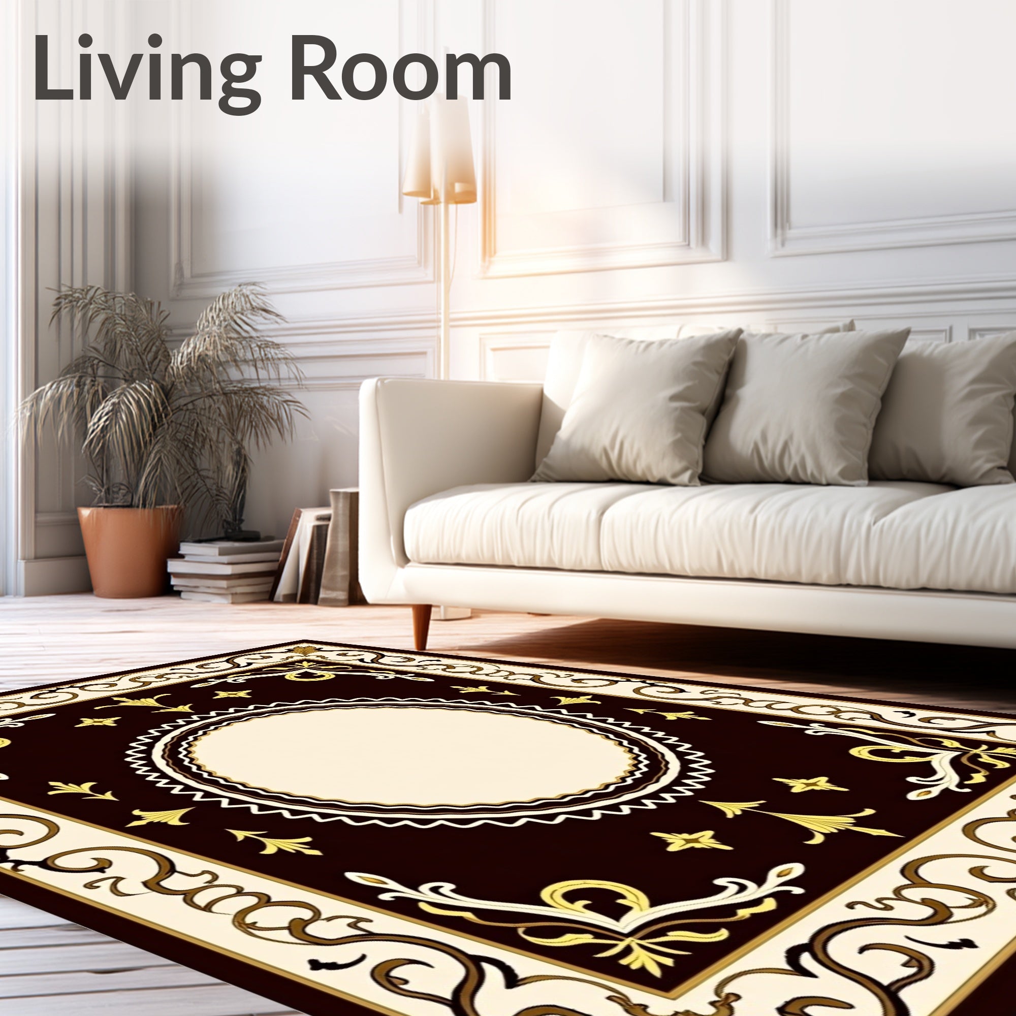 Ornate Gold Cream Antique Style Rug