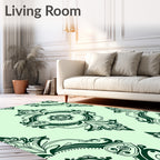 Elegant Dark Green Damask Pattern Rug