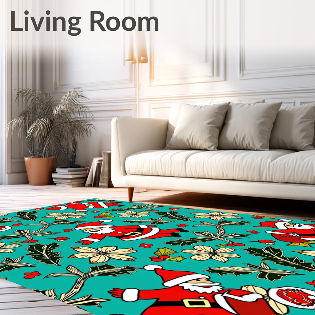 Jolly Santa Holly Christmas Pattern Rug