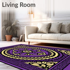 Vibrant Purple Golden Floral Mandala Rug