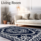 Ornate White Floral Lattice Dark Rug