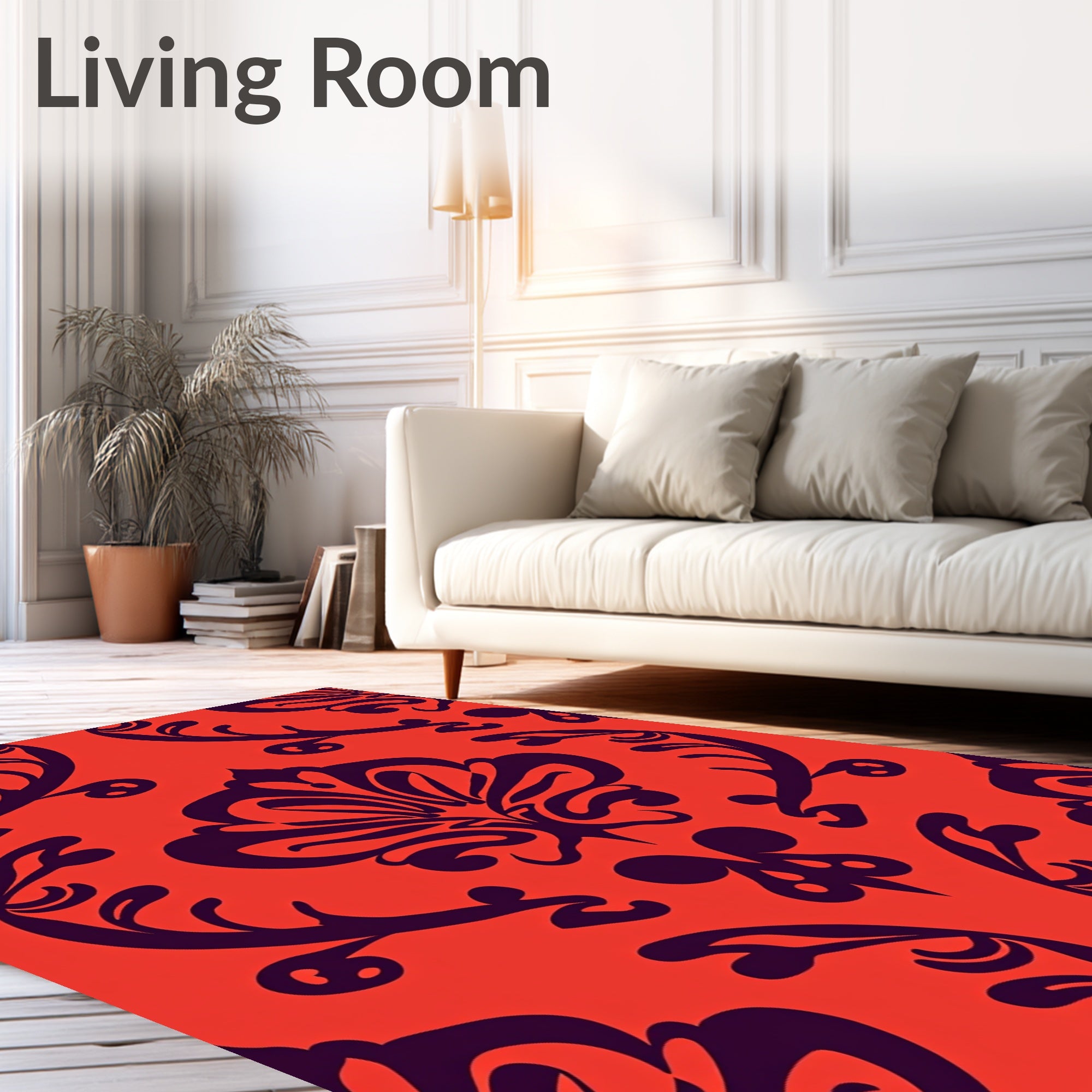 Bold Damask Floral Pattern Rug