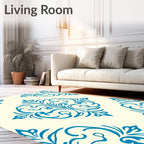 Classic Blue Floral Damask Pattern Rug