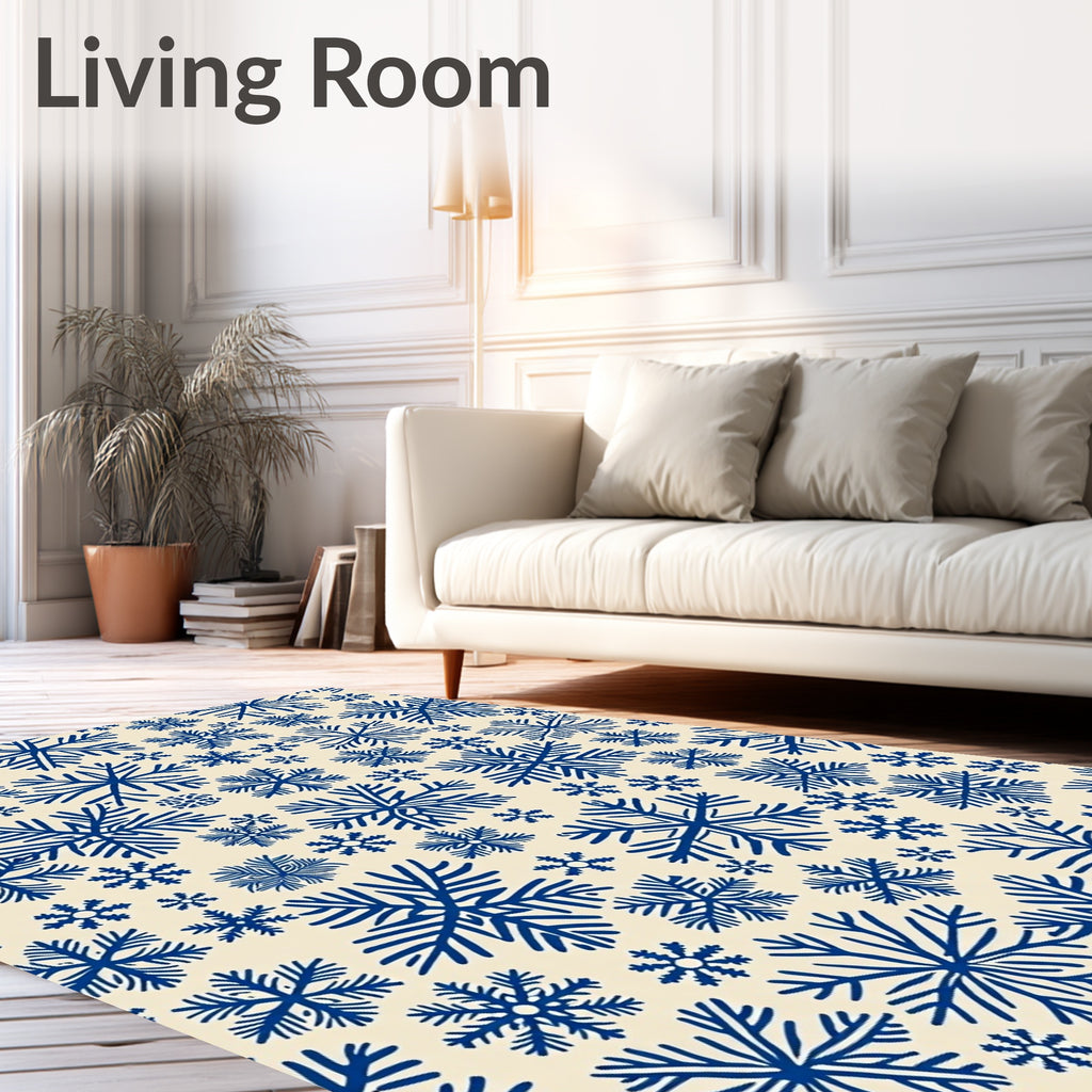 Deep Blue Snowflake Winter Sky Rug