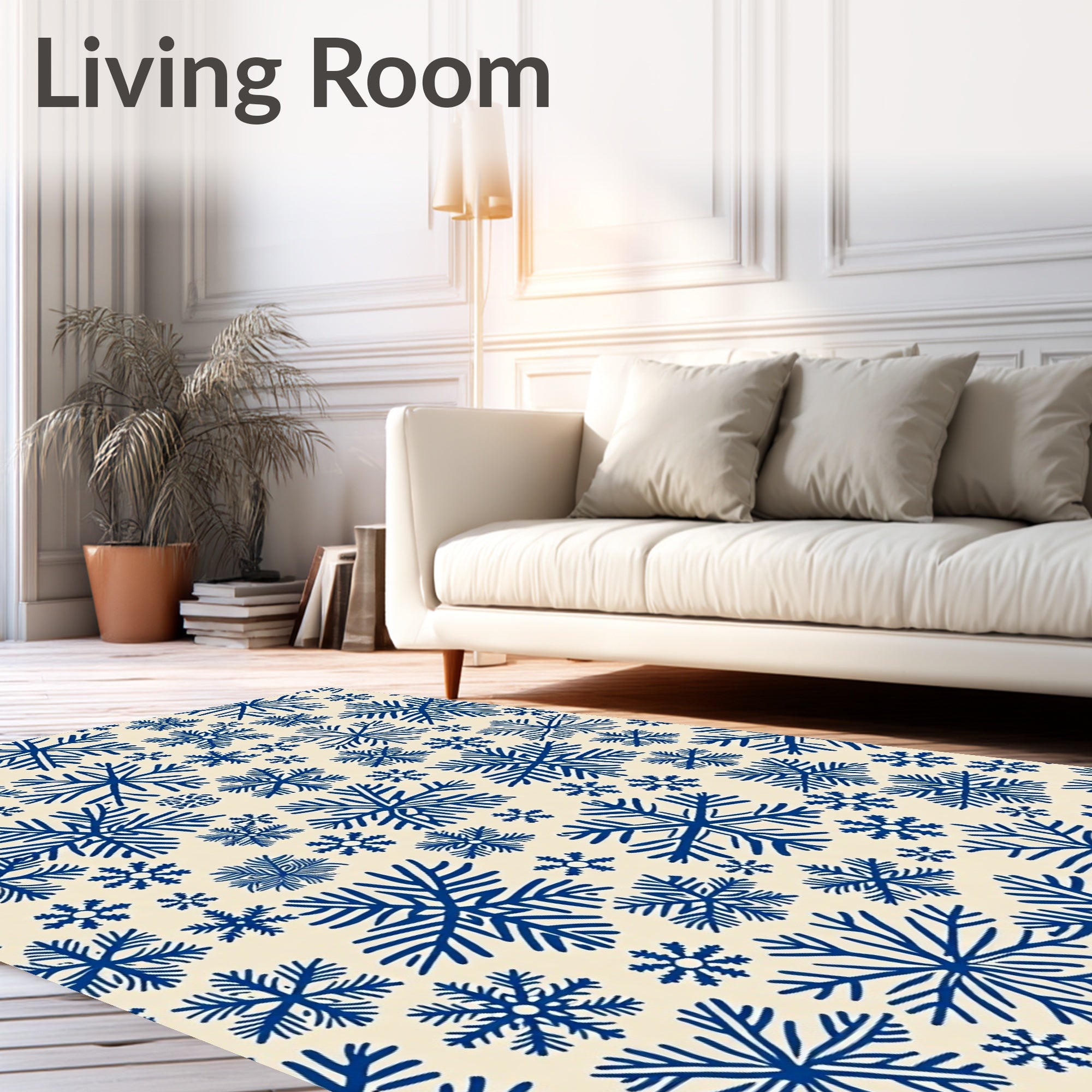 Deep Blue Snowflake Winter Sky Rug