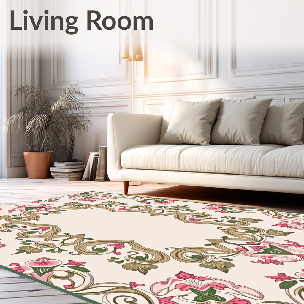 Elegant Floral Swirl Framing Pattern Rug