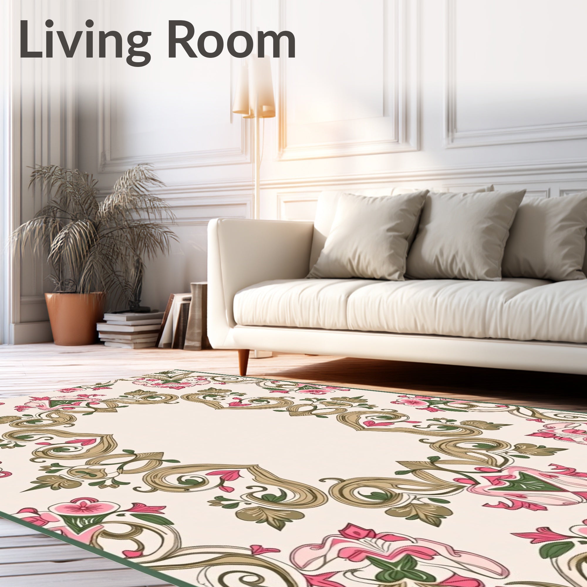 Elegant Floral Swirl Framing Pattern Rug