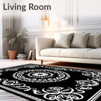 Ornate Floral Mandala Black and White Design Rug