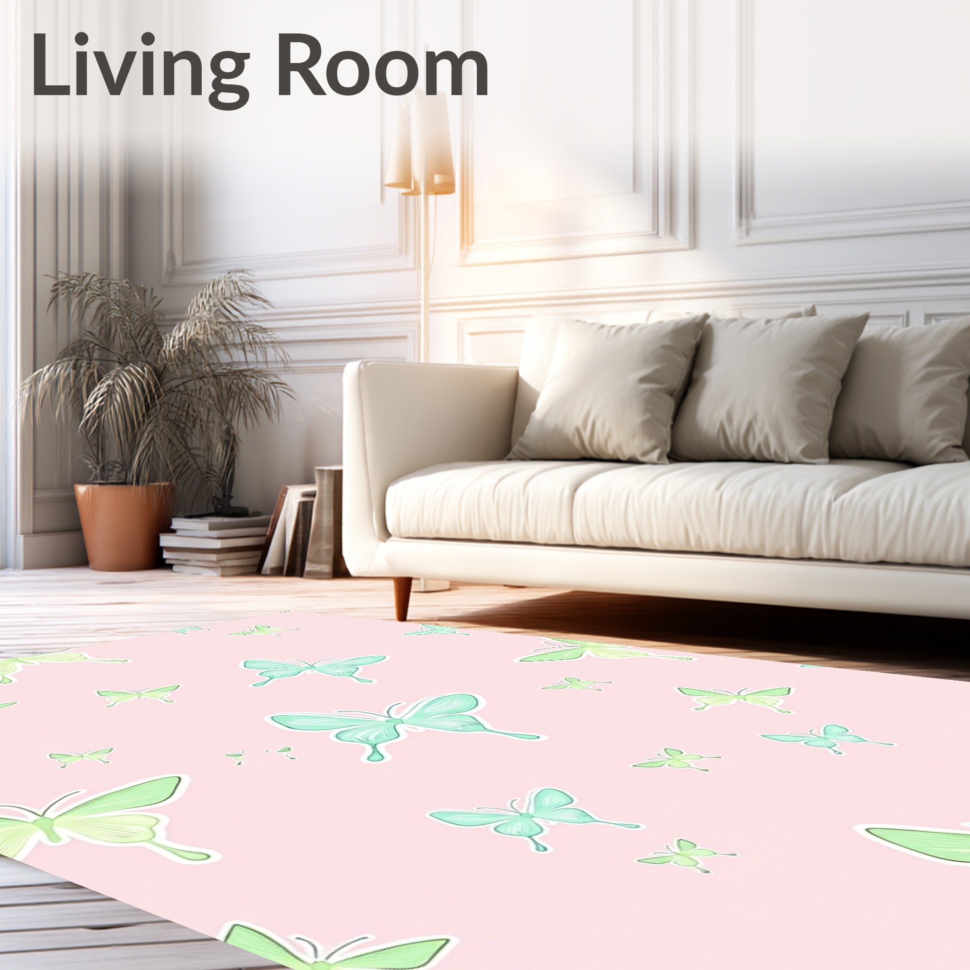 Pastel Butterfly Pattern Decorative Rug