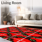 Bold Red Tartan Floral Pattern Rug