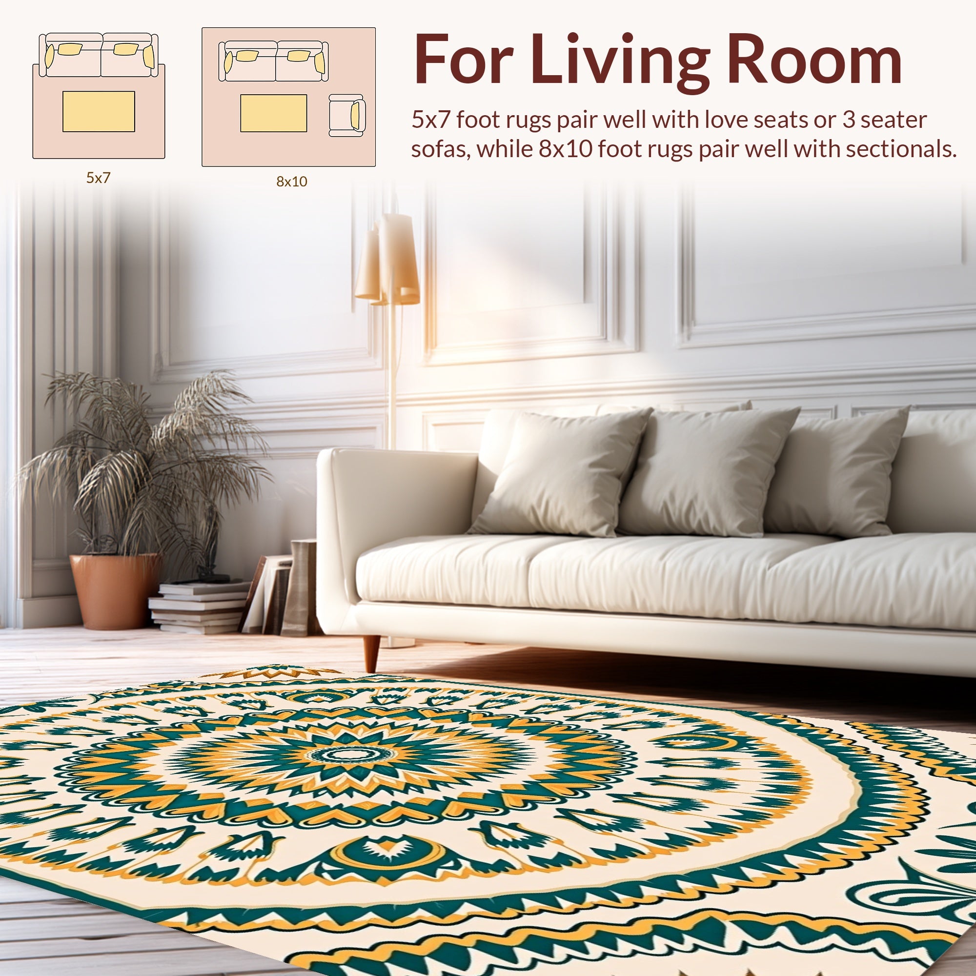 Radiant Sunburst Mandala Pattern Design Rug