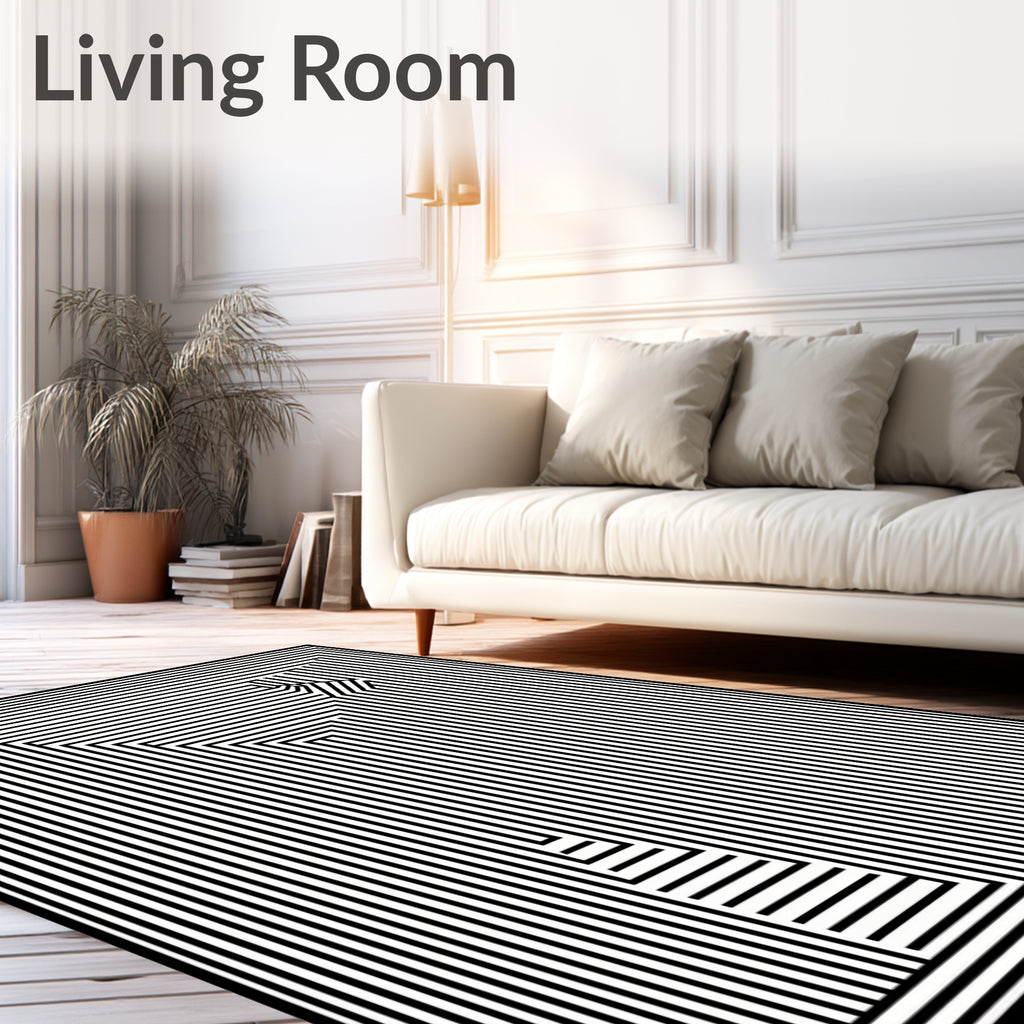 Abstract Black White Geometric Maze Rug